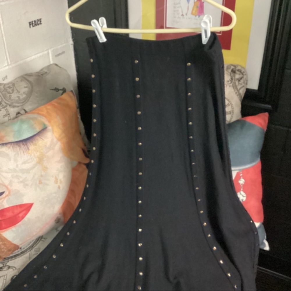 Vintage Rare Brass Riveted Slightly Flared Knit Mermaid Black Skirt - Picture 4 of 8